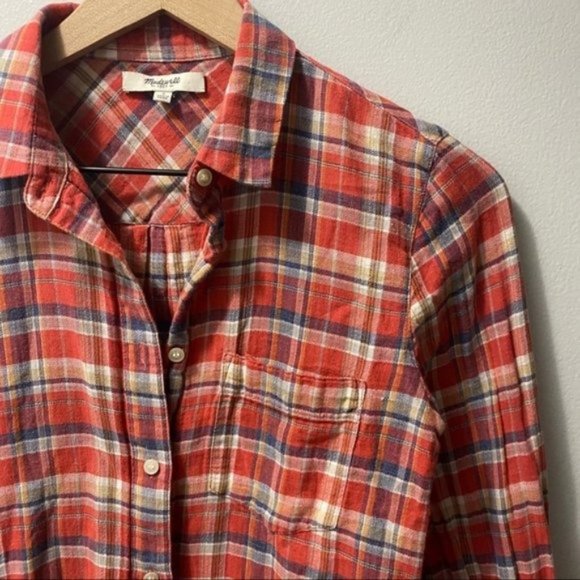 Madewell Red Suntour Plaid Button Down Boyshirt Top - Picture 4 of 9